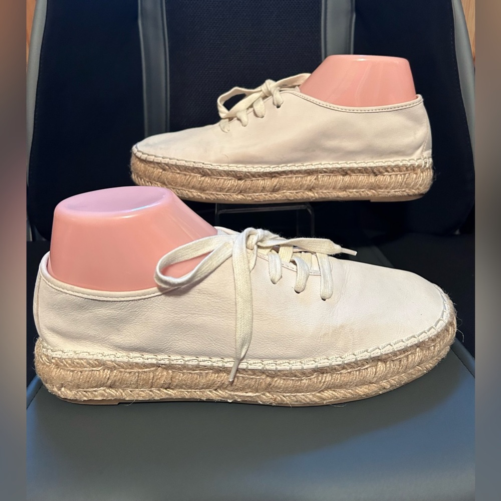 Women’s Shoes Lace Up Platform Espadrille Size 9 Ivory Nubuck Leather Nine West